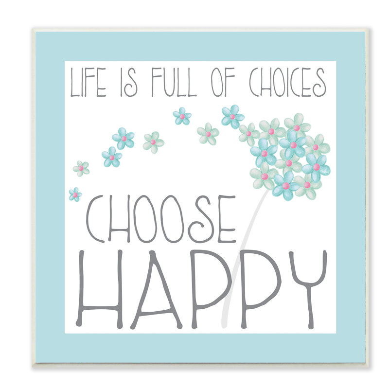 « choose happy », plaque murale florale bleue