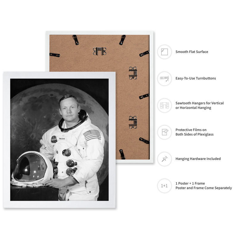 Neil Armstrong, Poster, 12"H x 16"W, White Framed