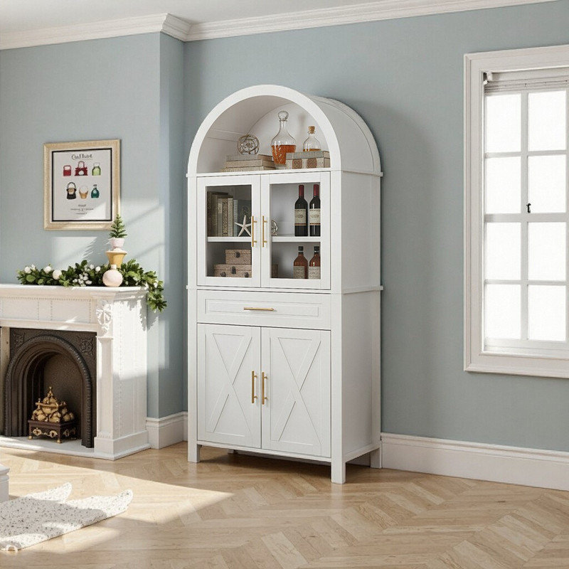 Grand garde-manger de style campagnard arqué 71 po avec tablettes réglables, Blanc
