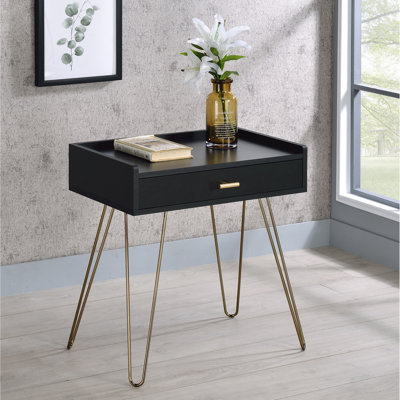 Table en bois noir et or avec fonctionnalité de rangement - chic pratique, structure l 22 po x P 14 po et H 24 po