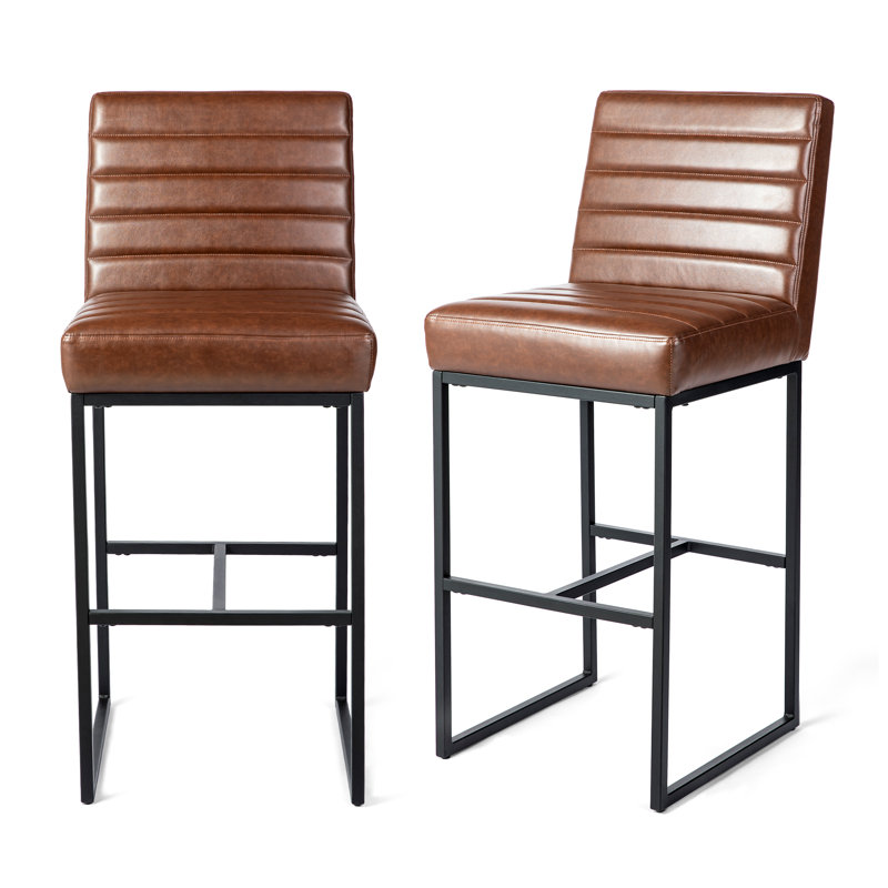 Tabouret de bar industriel moderne en cuir matelassé brun