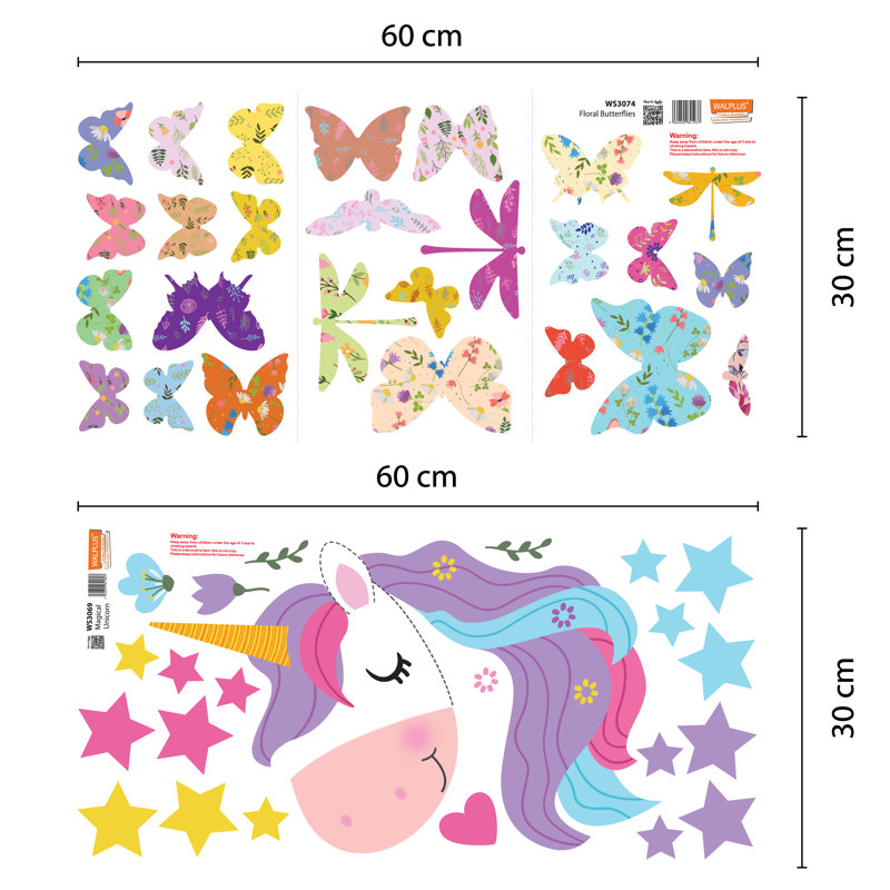 Magical Unicorn and Butterflies Kids Wall Sticker
