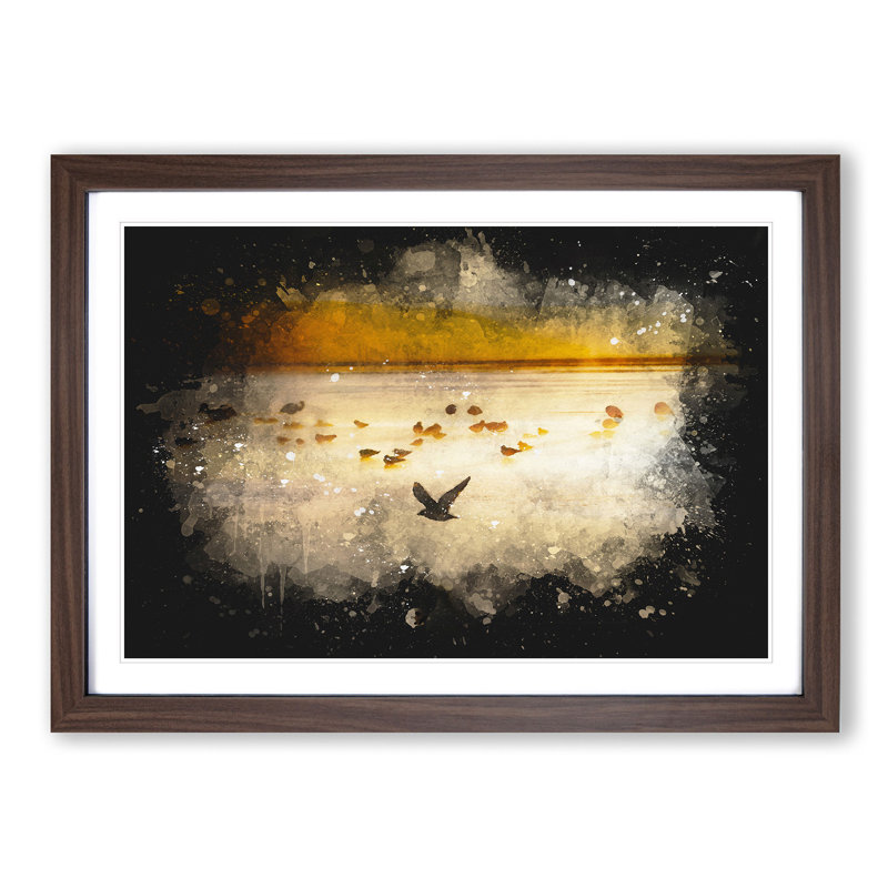 Birds On The Beach - Single Picture Frame Print on MDF, Walnut Framed, 62cm H x 87cm W x 2cm D
