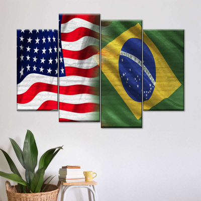 " USA And Brazil Flag " 4 - Pieces