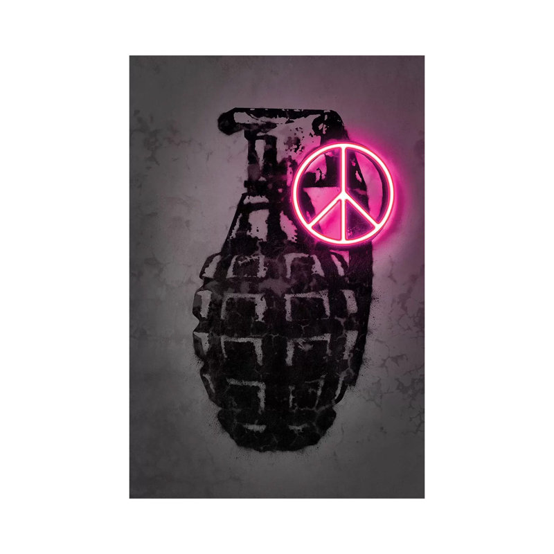 « Peace » par octave Mielu-impression d’art graphique, Pas de tapis, H 48 po x l 32 po x P 1,5 po, Toile tendue