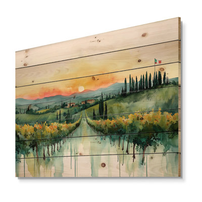 Été, Toscane, lever de soleil, paysage en Italie - Italie, art mural sur bois de pin naturel