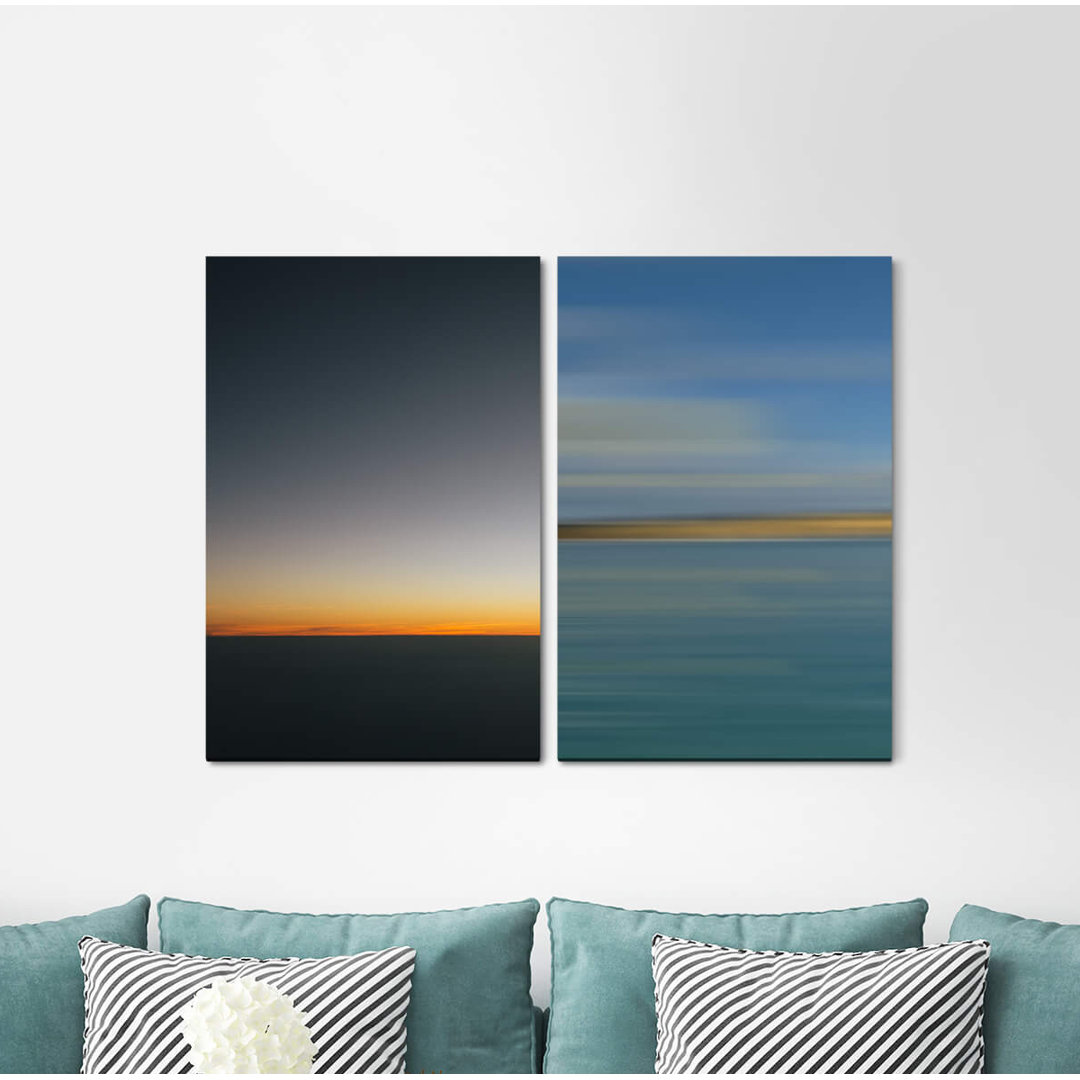 2-tlg. Leinwandbilder-Set - Grafikdruck „Horizon Dusk Turquoise Sunset Clouds Minimal”