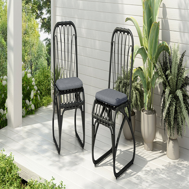 Ensemble de 2 chaises de patio d'extérieur en osier PE avec coussin lavable, Gray, Black