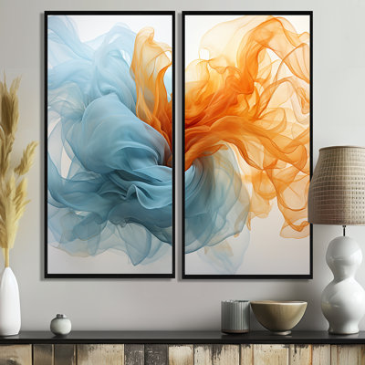 Art vif à l'encre orange vif et turquoise - formes abstraites