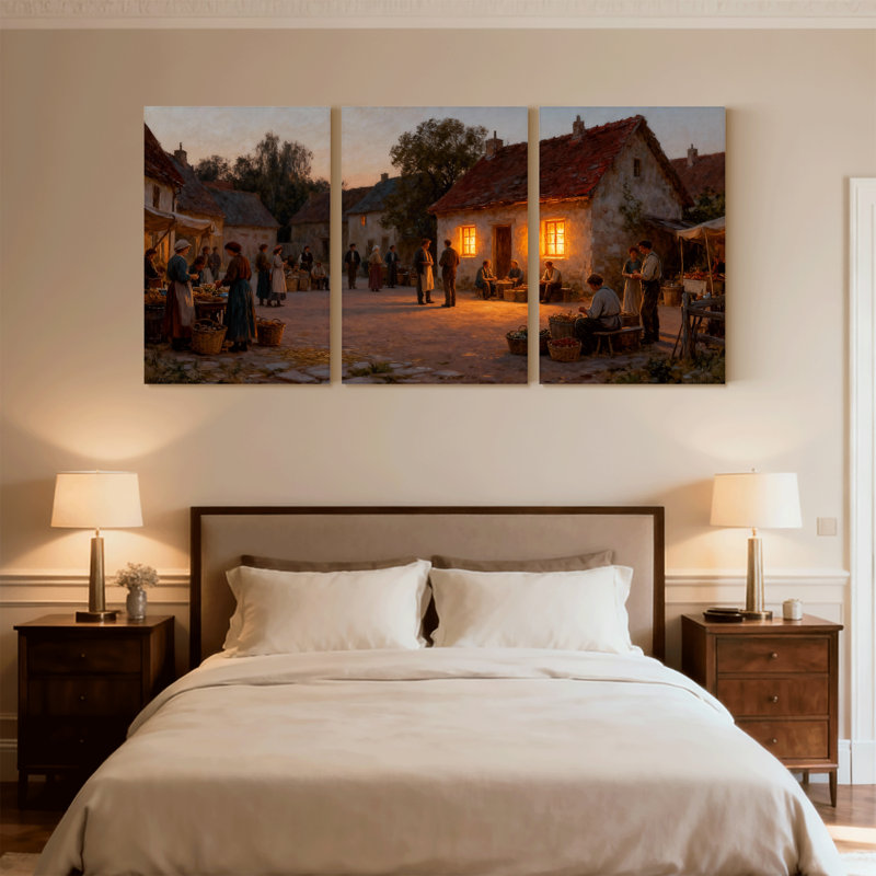 Ensemble de 3 impressions sur toile, Scène et paysage urbain, H 18 po x l 36 po