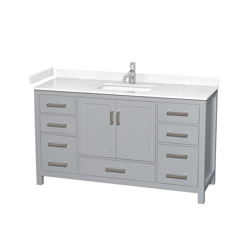Sheffield 60" Bathroom Vanity Set No Mirror, Carrara Cultured Marble, Gray