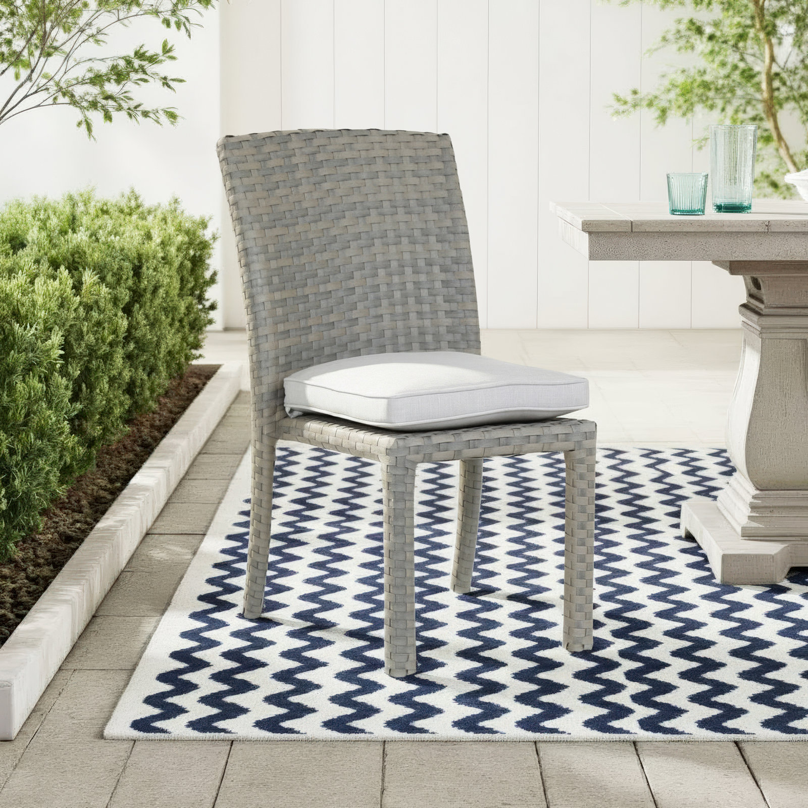 Majorca Wicker Premium All-Weather Wicker Outdoor Dining Side Chair with Sunbrella® Cushion, Cast Silver Sunbrella®