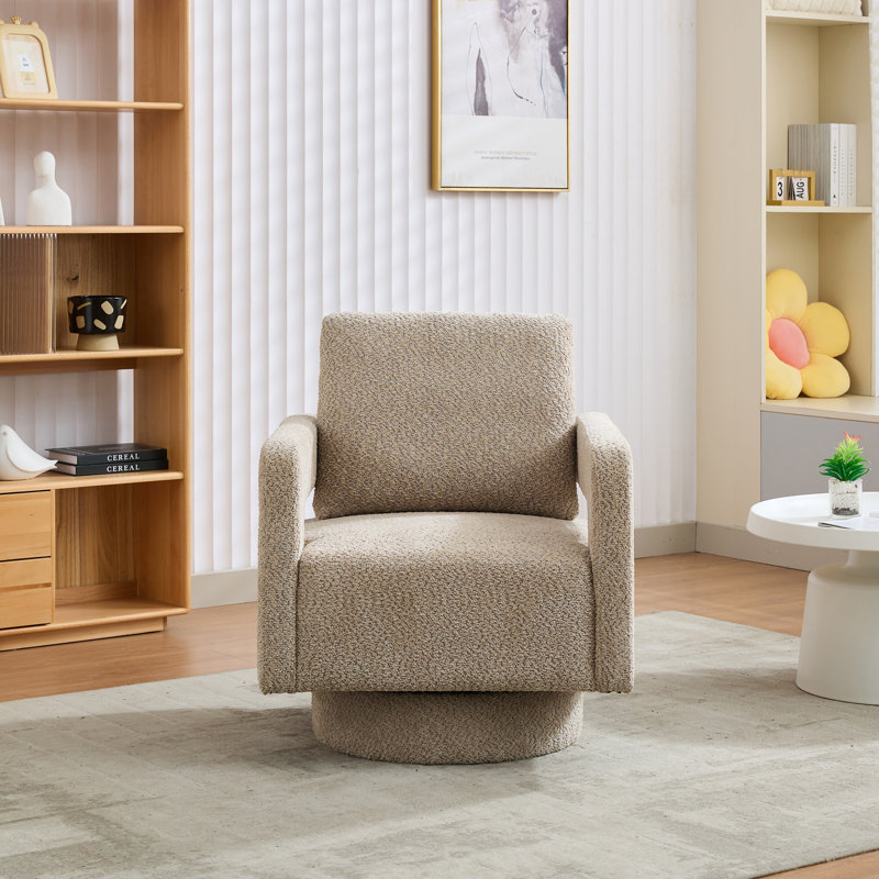 Fauteuil demi-tonneau pivotant rembourré Riqui, Tissu taupe
