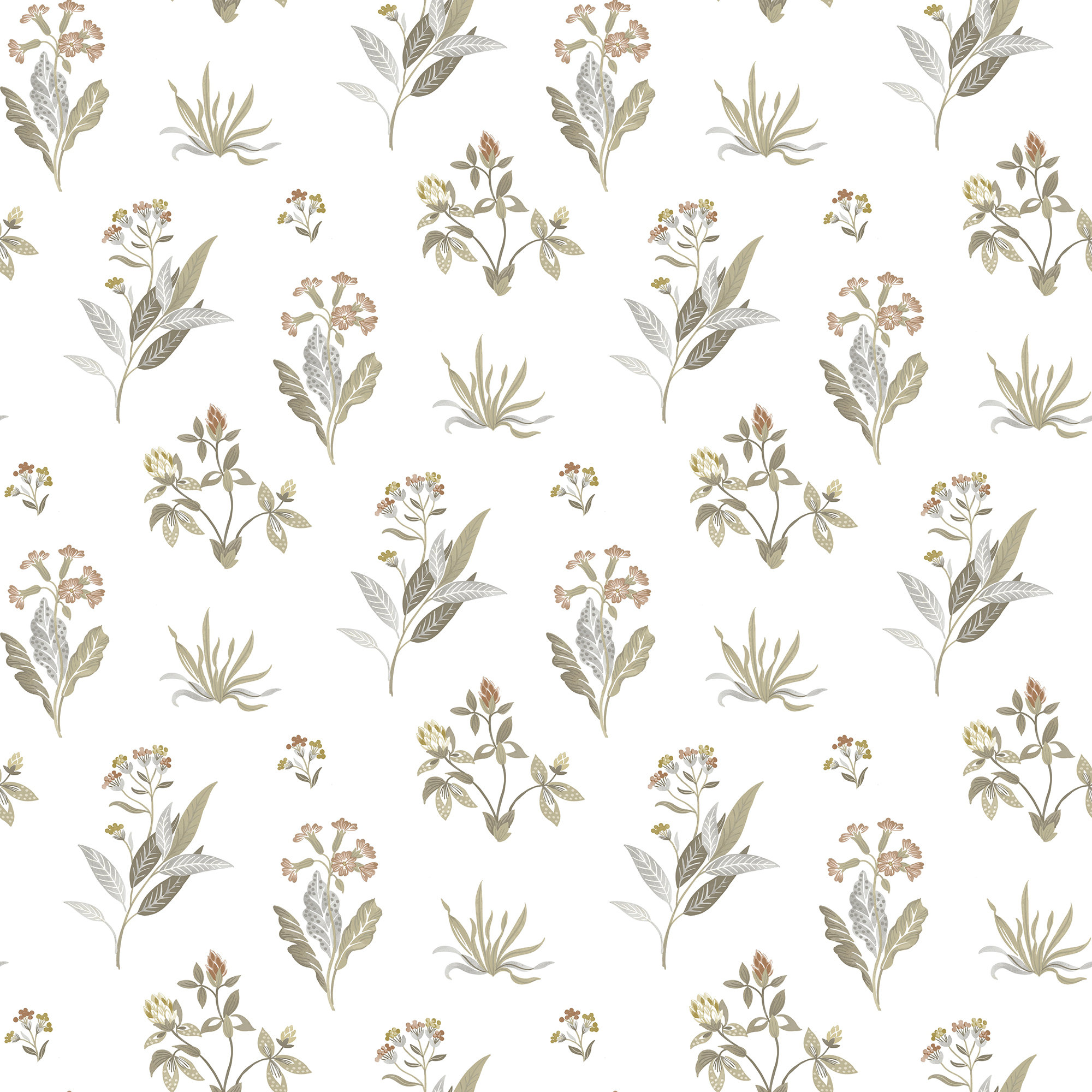Cottage Chic Large Floral and Leaf Motif EcoDeco Material Wallpaper Roll, Beige