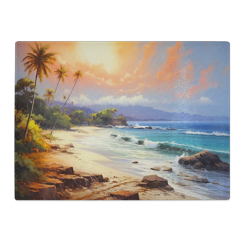 Beach Landscape  Glass Chopping Board