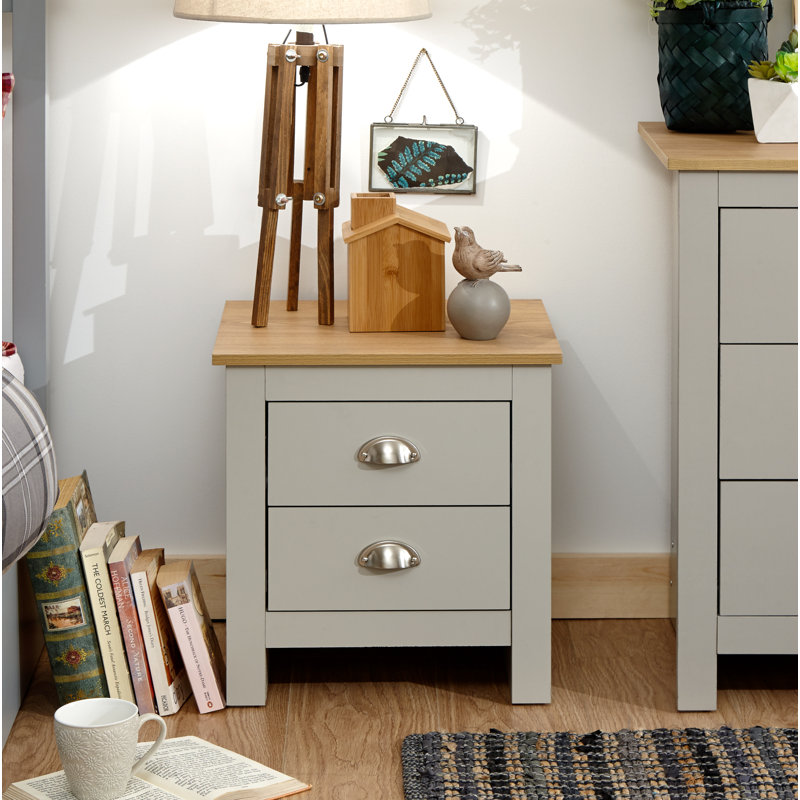 Loretta 45cm W Particle Board / Chipboard Bedside Table, Soft Grey