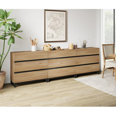 Commode Aadam pour la chambre à coucher, organisateurs de placard et rangement avec 9 tiroirs, commode avec base en métal, commode moderne en bois pour le salon, la chambre à coucher, l'entrée, le chêne