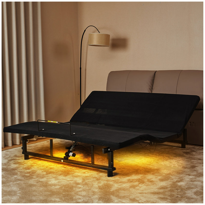 Base de lit réglable avec tête et pied inclinables, moteur silencieux zéro gravité, 4 ports USB, veilleuse sous le lit