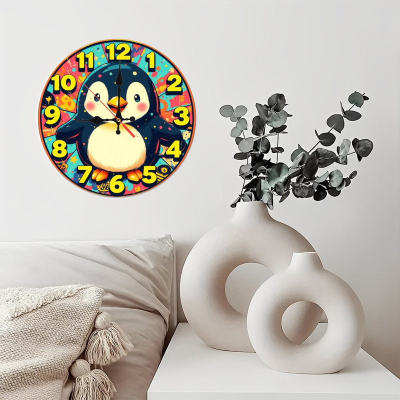 Mignonne horloge pingouin avec chiffres rétro