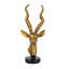 Sculpture d'antilope en résine dorée réaliste 5,5 x 5 x 12 po sur base noire