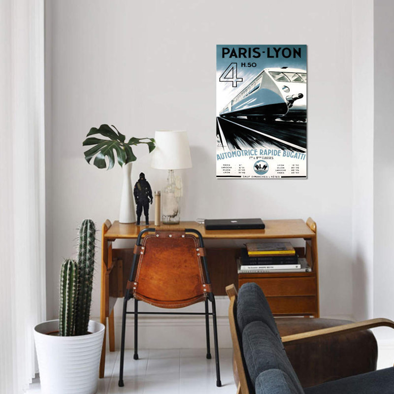 « paris-lyon train », affiche rétro sur toile, H 18 po x l 12 po x P 1,5 po, Toile tendue, Pas de tapis