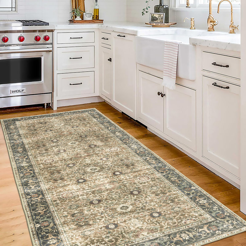 Tapis délavé à la machine à pattes brun gris et gris délavé à la machine, Tapis de couloir 2 pi 6 po x 8 pi