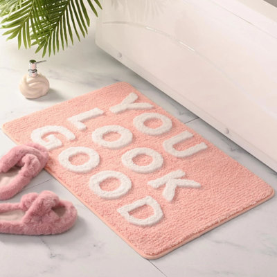 Funny You Look Good Bath Mat, Non-slip Microfiber Rug, 16 X 24 Pink