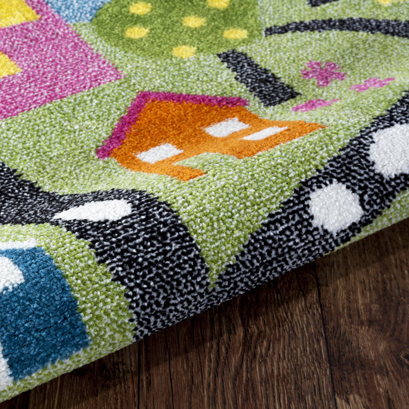 Tapis vert / bleu / rose Bowie, Rectangle 1 pi 10 po x 3 pi
