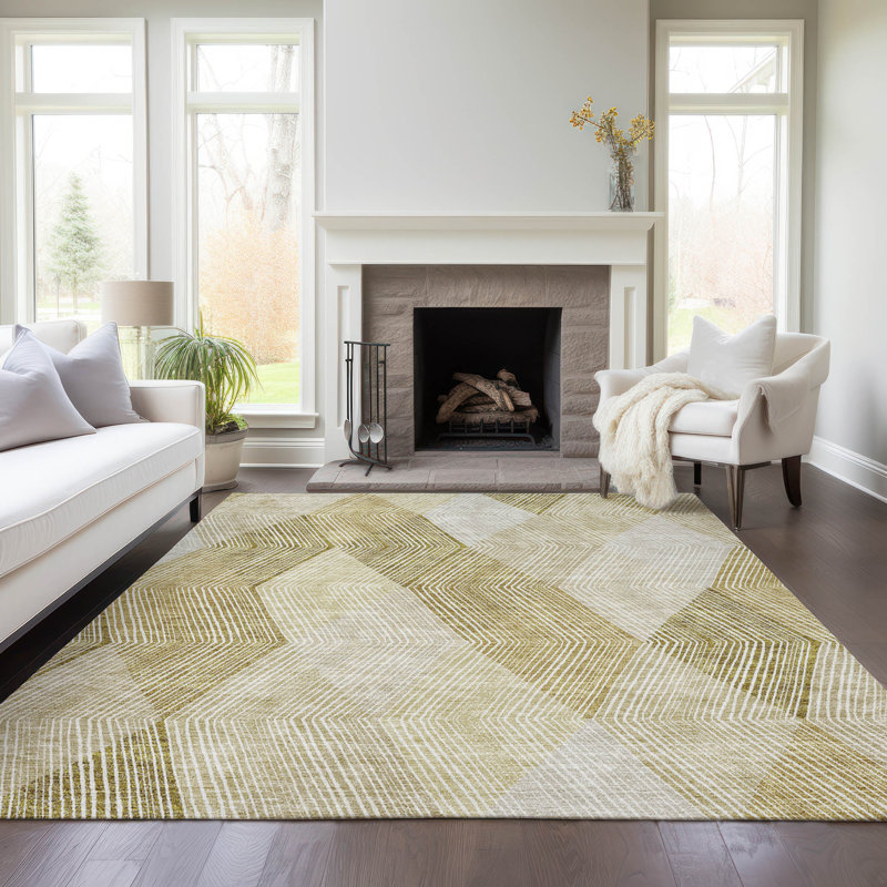 Ivory Synthetic Rectangular Washable Non-slip Area Rug 3' x 5'