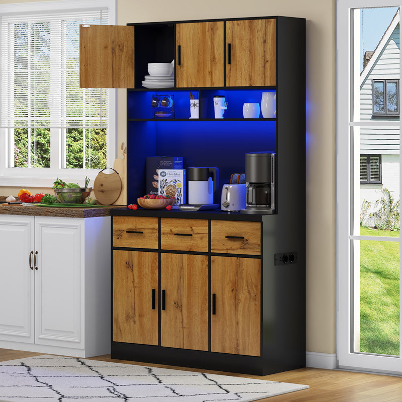 180cm Kitchen Pantry, Black/Natural