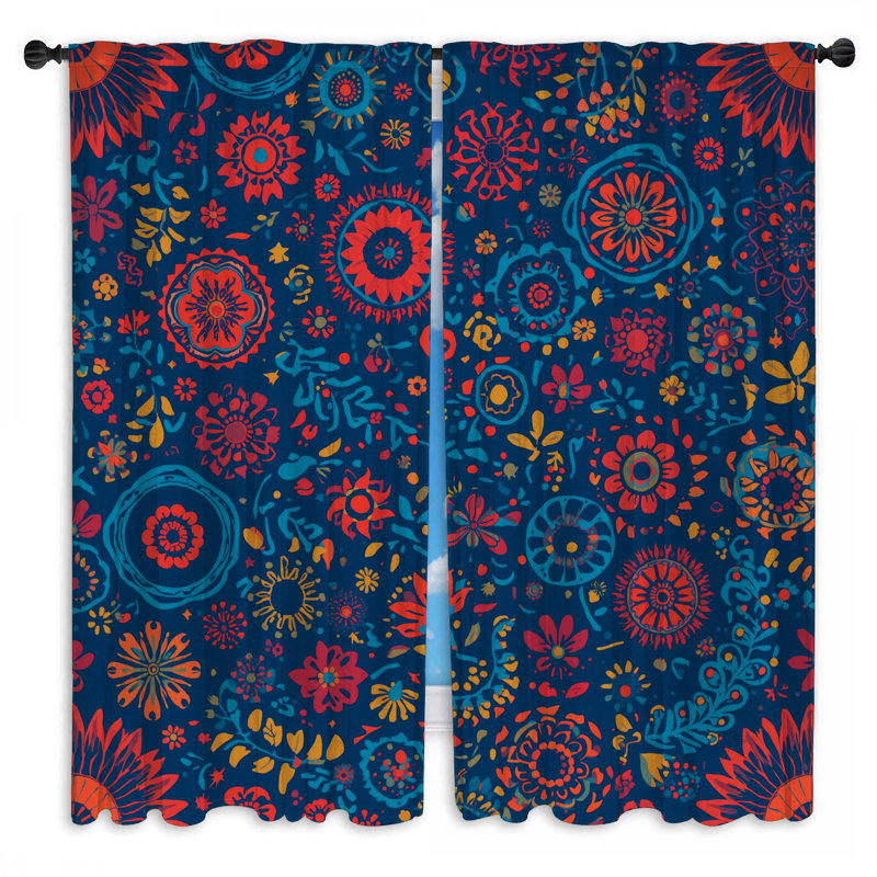 Rideaux de fenêtre à motif floral mandala transparent et obscurcissant - 2 panneaux, 56 po x 76 po - 2 panneaux, Transparent