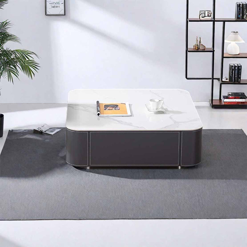 Square rock panel coffee table living room, 14.2" H x 31.5" L x 31.5" W