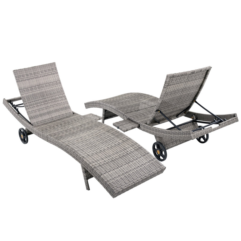 Ensemble de 2 chaises longues en osier de patio, Gris