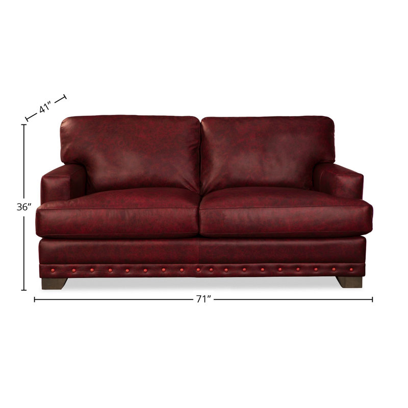 Nixson 71'' Upholstered Sofa, Nixson Red Genuine Leather