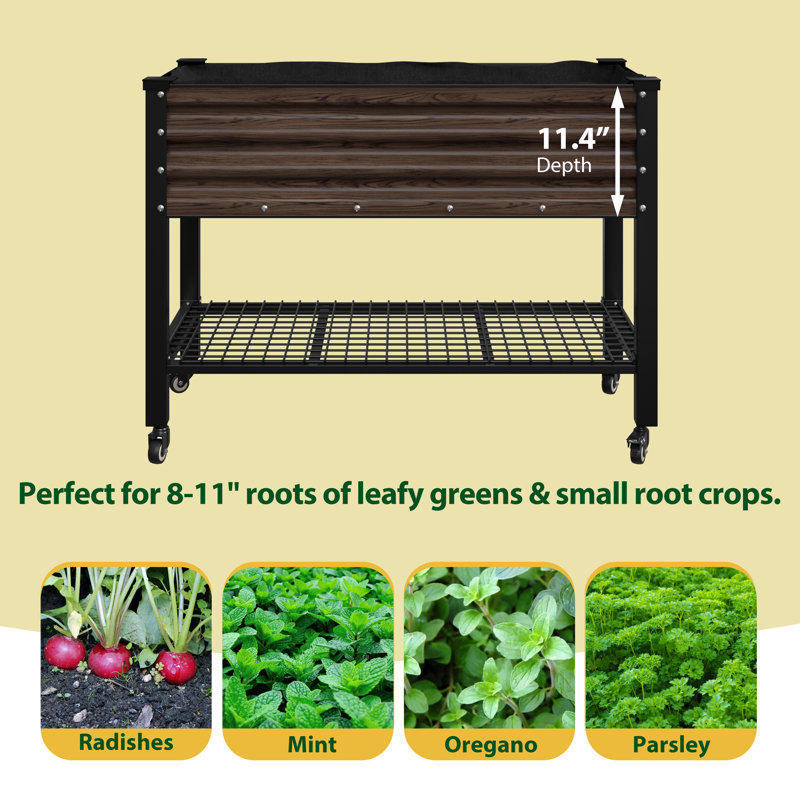 Elevated Galvanised Steel Planter With Wheels, Rustic