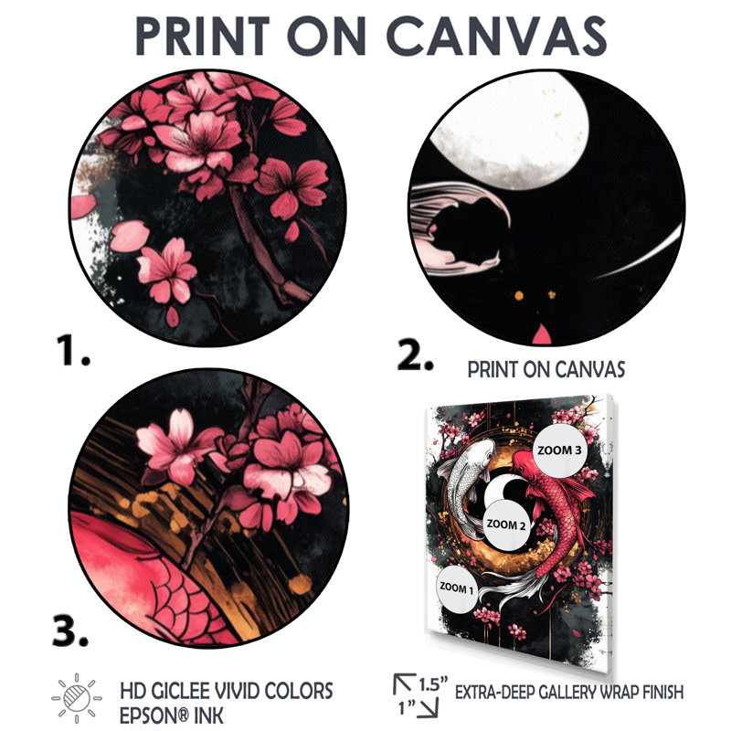 Décoration murale Sakura Yin et Yang Koi Pond II - poisson Kois, Toile tendue, 20" H x 12" W