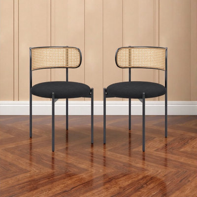 Modern Upholstered Dining Chairs Set Of 2,Rattan Back Dining Room Chairs,Accent Kitchen Chairs With Metal Legs