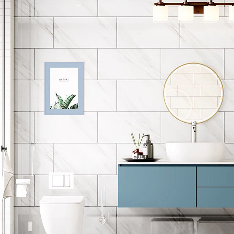 Deivids Peel and Stick Marble Wall Tile, White/Grey