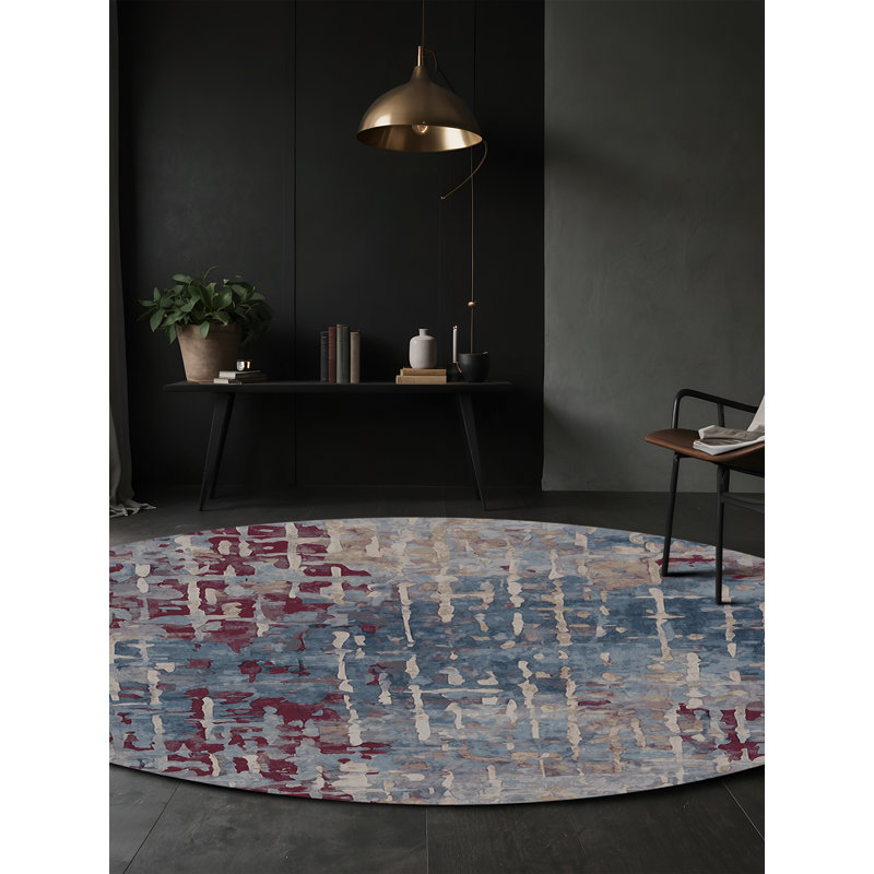 Machine Washable Gray Area Rug, Round 4'