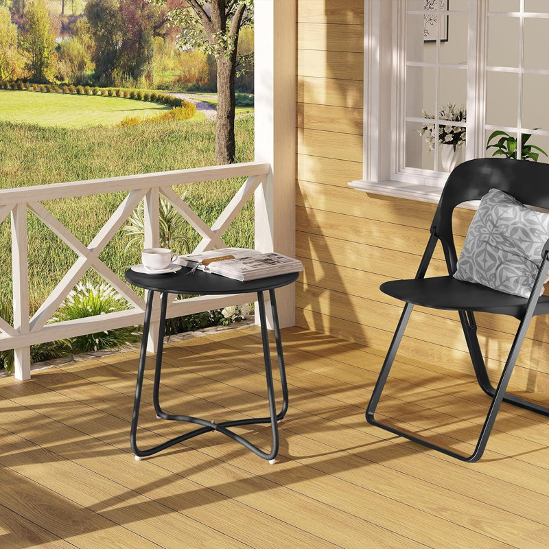 Paiten Round Metal Outdoor Side Table , 48cm cm W 45cm cm D, Black
