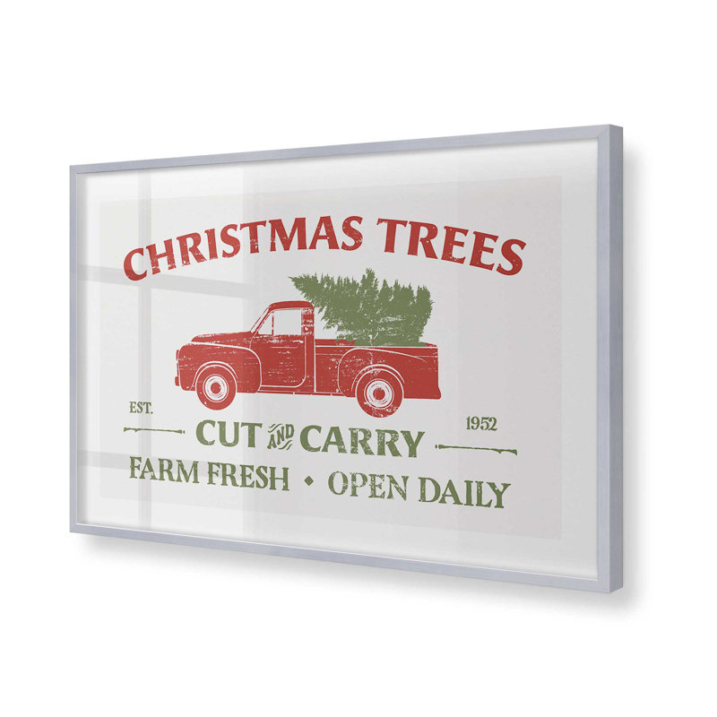 «Farm Fresh Christmas Trees», impression roulée, Cadre simple en chrome poli poli, H 17,25 po x l 21,25 po x P 1,25 po