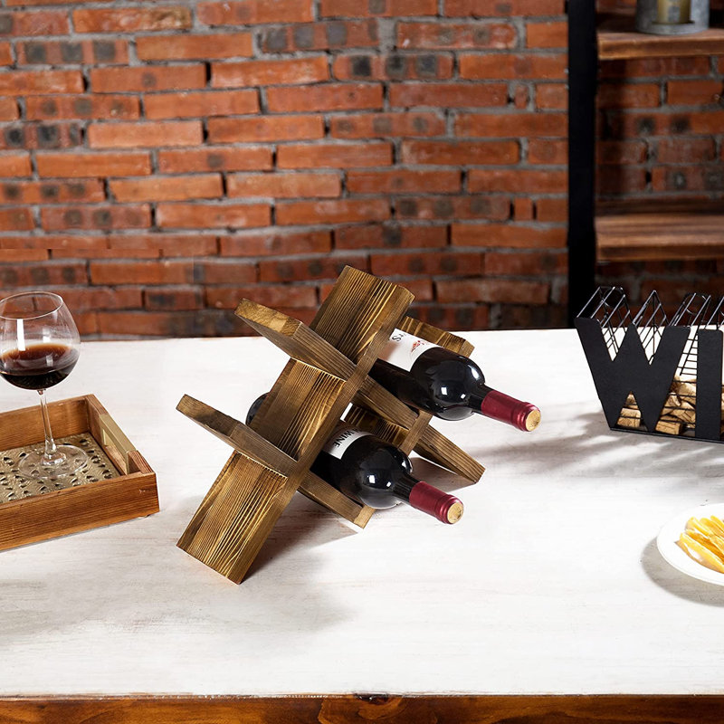 Padulsky Solid Wood Tabletop Wine Bottle Rack, Pine, Brown