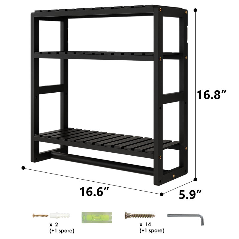 Rangement mural pour salle de bain, Noir, noir, noir, noir, L 16,6 po x H 16,8 po x P 5,9 po