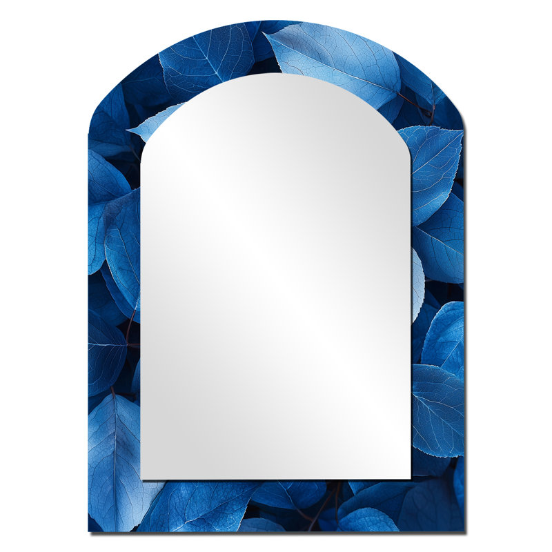 Miroir mural à arche tropicale Midnight Blue Leaves Tranquility III, 34 po x 25 po