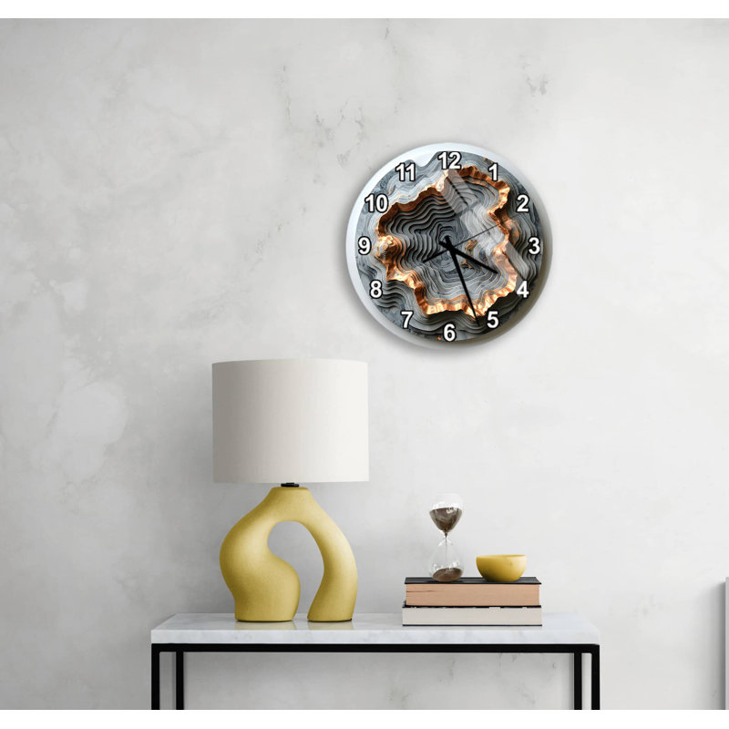 Horloge murale en verre trempé topographique moderne, 10 pouces, Blanc anglais