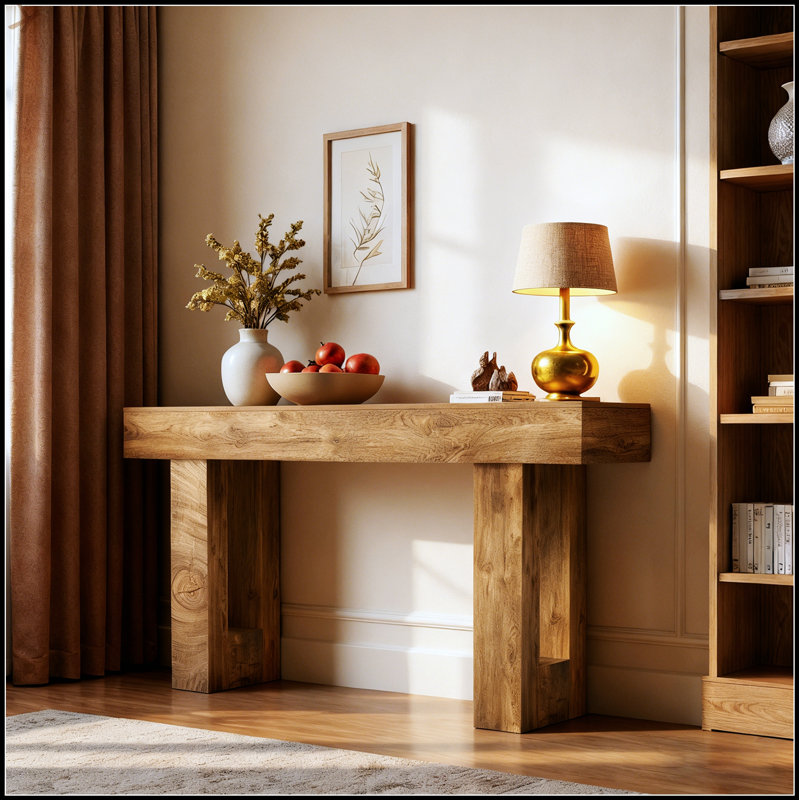 63'' Long Farmhouse Console Table With Storage, Native Wood Grain, Perfect For Hallway, Living Room, And Foyer