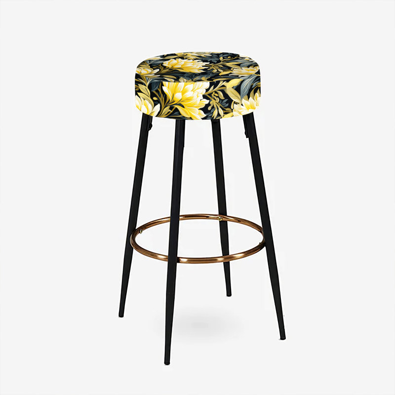 Ensemble de 2 tabourets de bar tropicaux jaunes et bleus à motif floral tropical