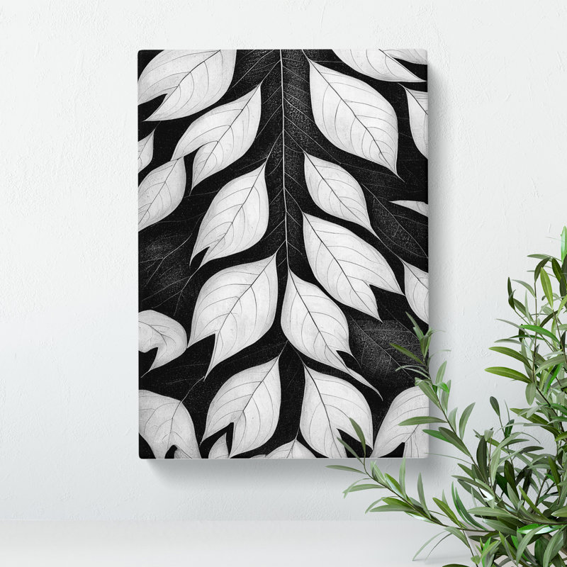 Monochrome Leaves No.1 - Wrapped Canvas Print, 50cm H x 35cm W x 3cm D
