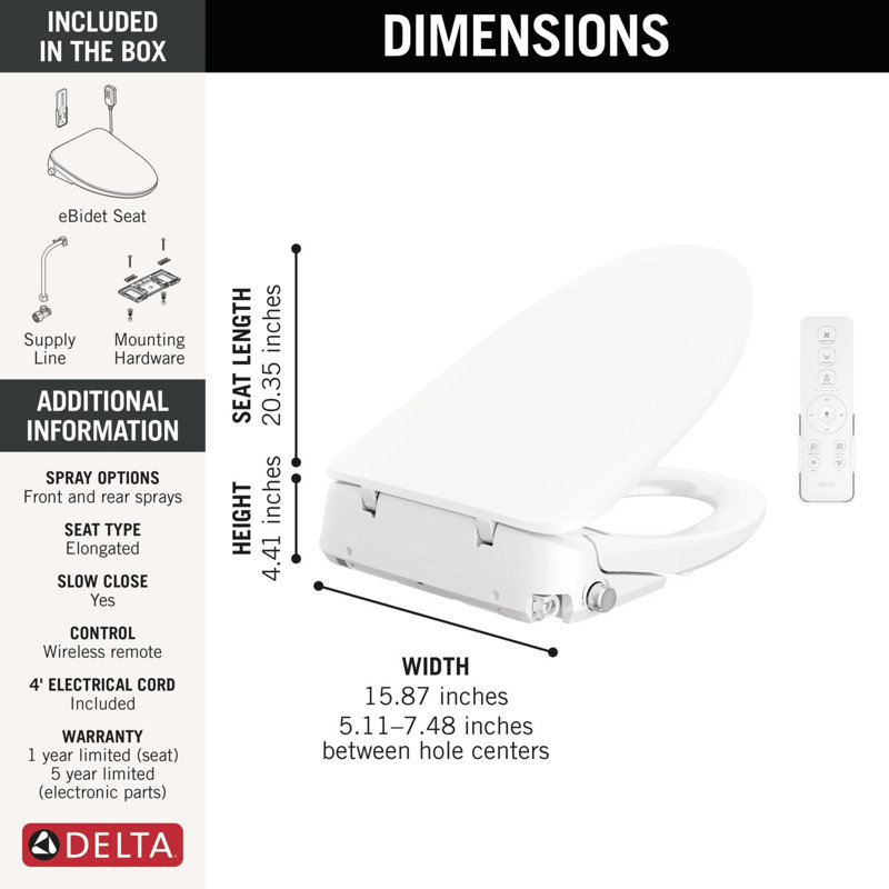 Refresh Elongated Electric Bidet Toilet Seat, Premium