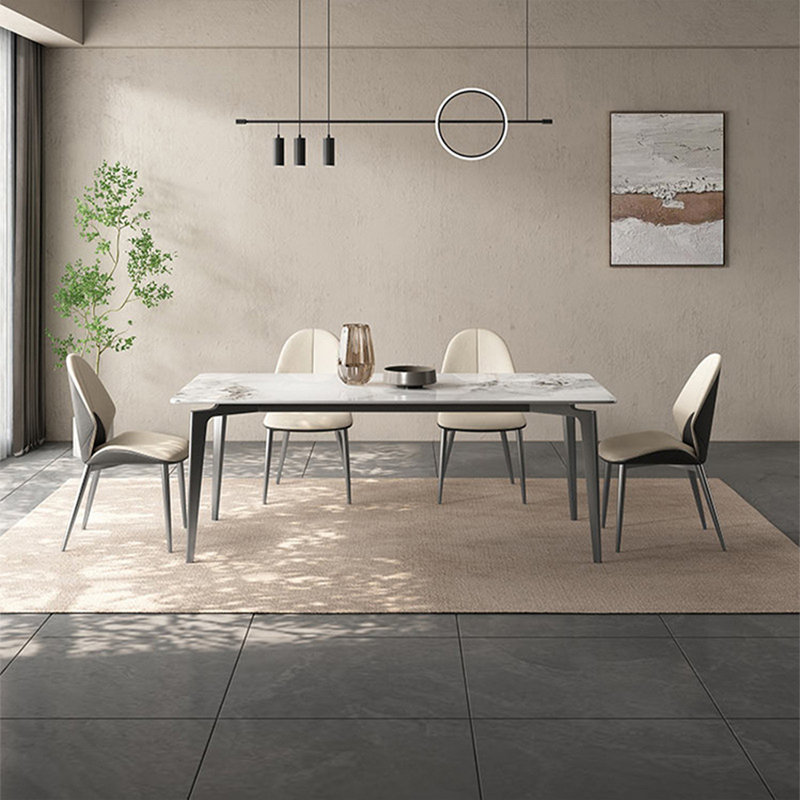 White Rectangular Sintered Stone Tabletop Dining Table, 29.53"H x 70.87"L x 35.43"W